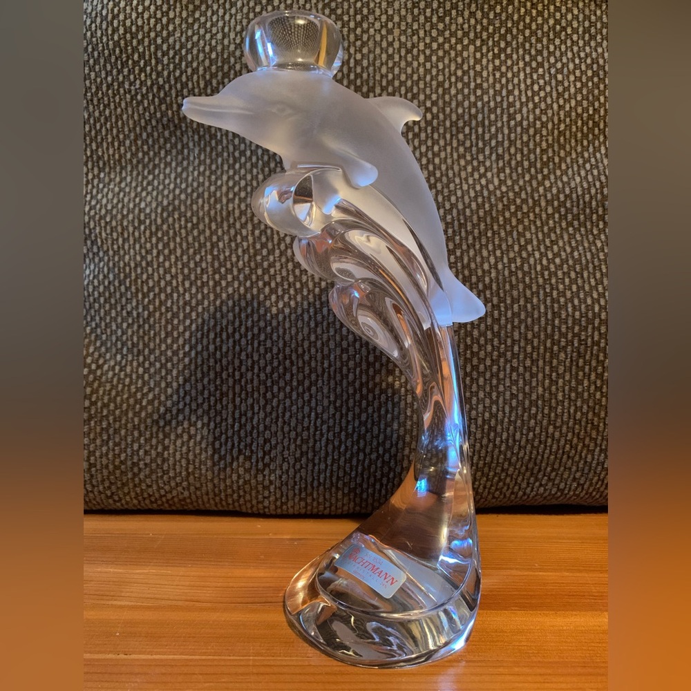 Nachtmann dolphin riding waves candlestick crystal leaf heavy glass